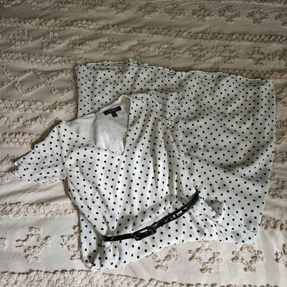 Ralph Lauren White Midi Dress with Black Polka Dots - Picture 6 of 10